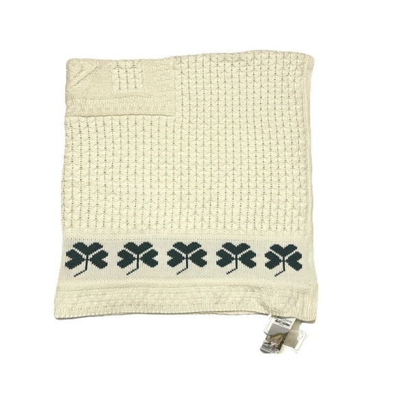 NEW Aran Crafts 100% Merino Wool Irish Shamrock Blanket 50x60 Natural & Green - Picture 6 of 10